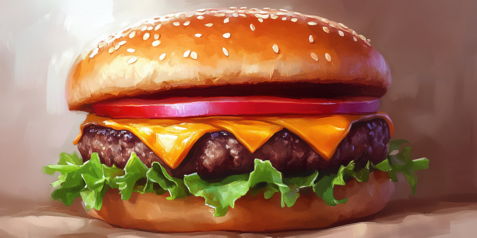 Delicious cheeseburger topped with fresh ingredients served on a soft sesame seed bun